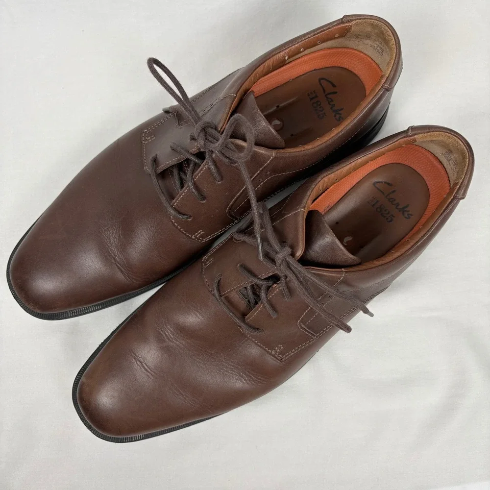 Clarks Un.Bizley View Unstructured Oxford 10.5 Brown Leather Lace Up Dress Shoes
